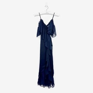 MISA Los‎ Angeles Tayla Ruffle Dress Size S Navy Blue Glam Party Event Girlcore